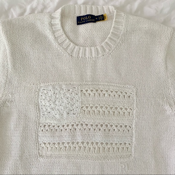 New Ralph Lauren American Flag White Sweater - Picture 7 of 13